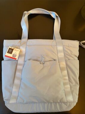 Light Blue Quilted Sport Tote Bag with Front Pocket
